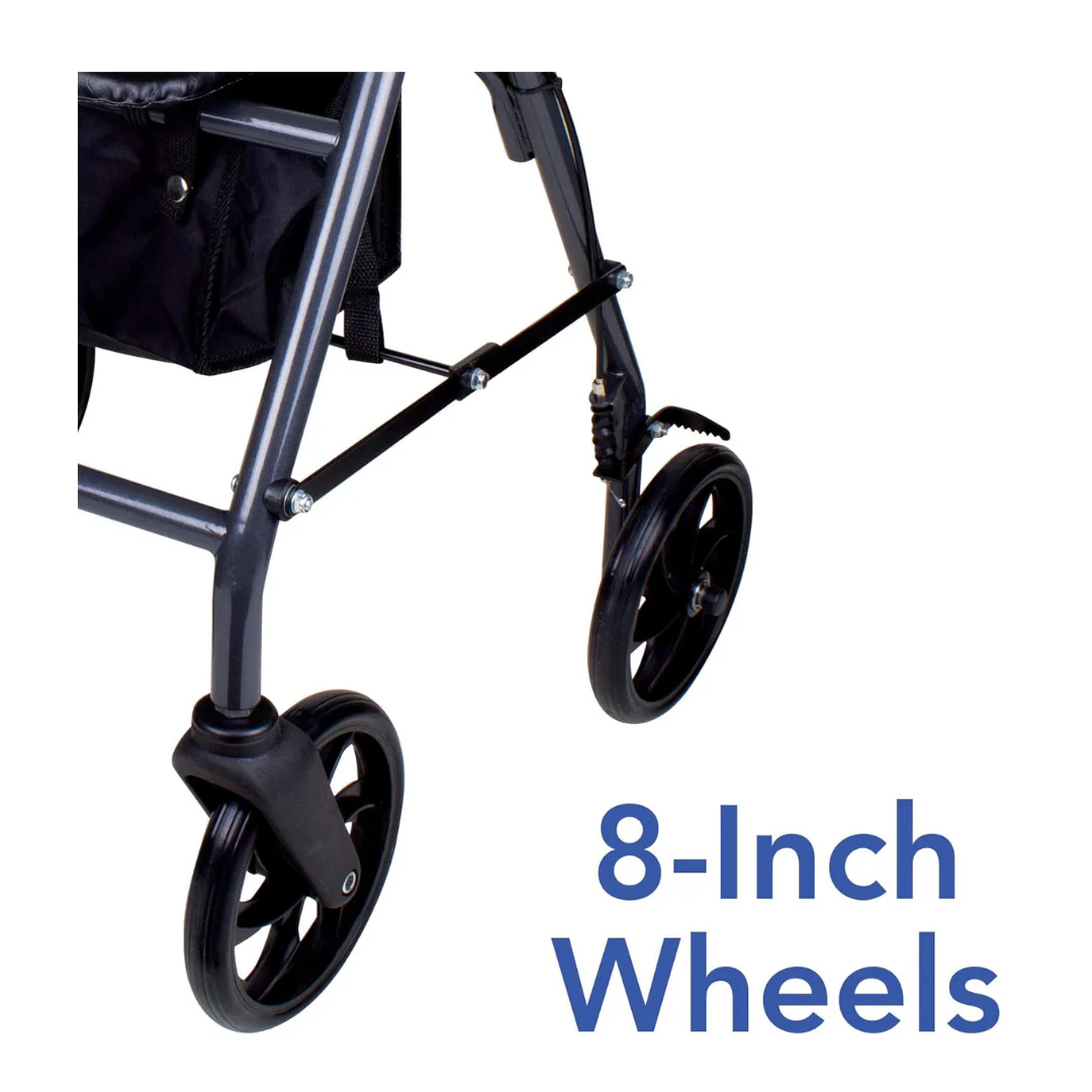 Carex Classic Portable Folding Steel Rollator with 8" Wheels - Image 2