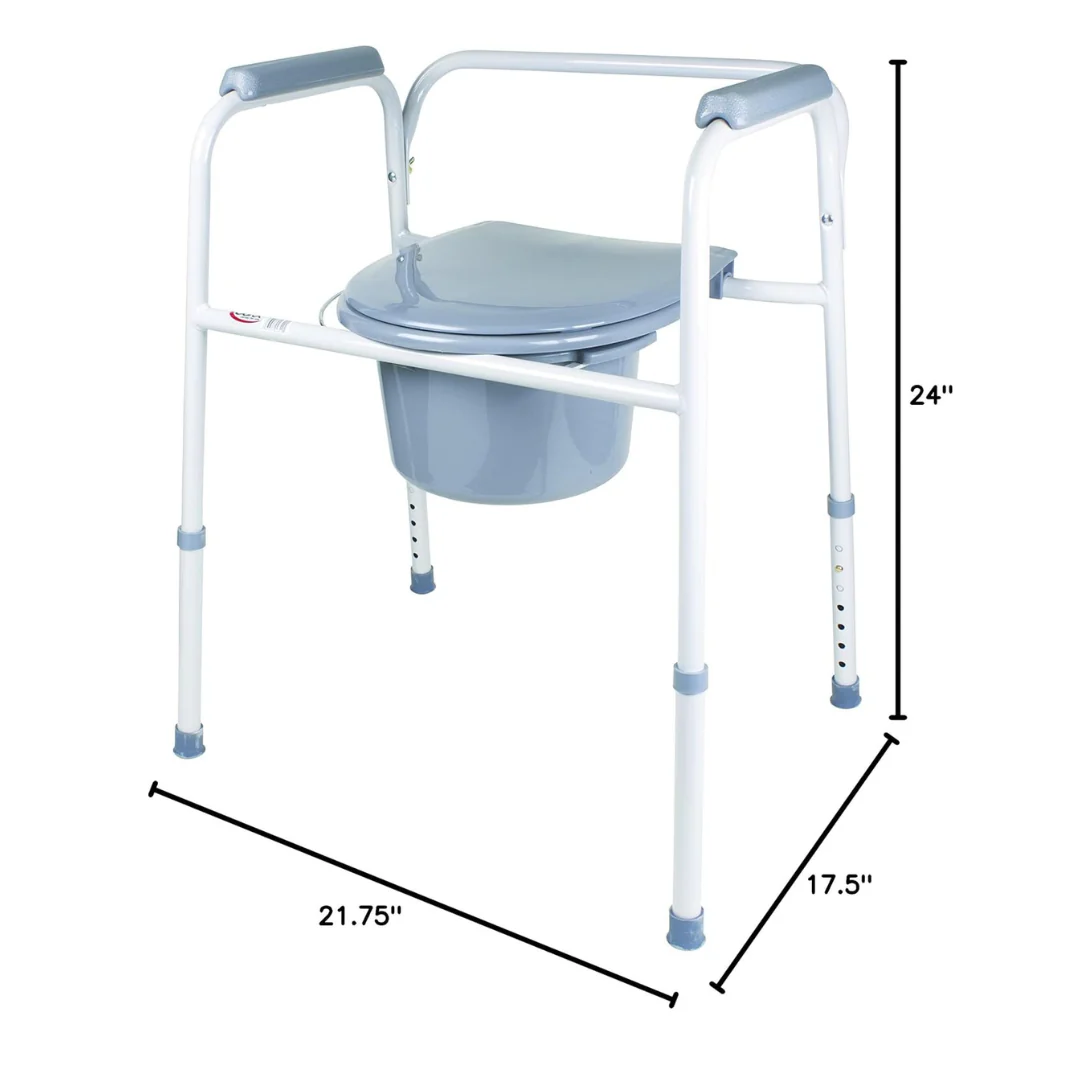 Carex Steel 3-In-1 Folding Commode Chair - Portable Bathroom Toilet - Image 2