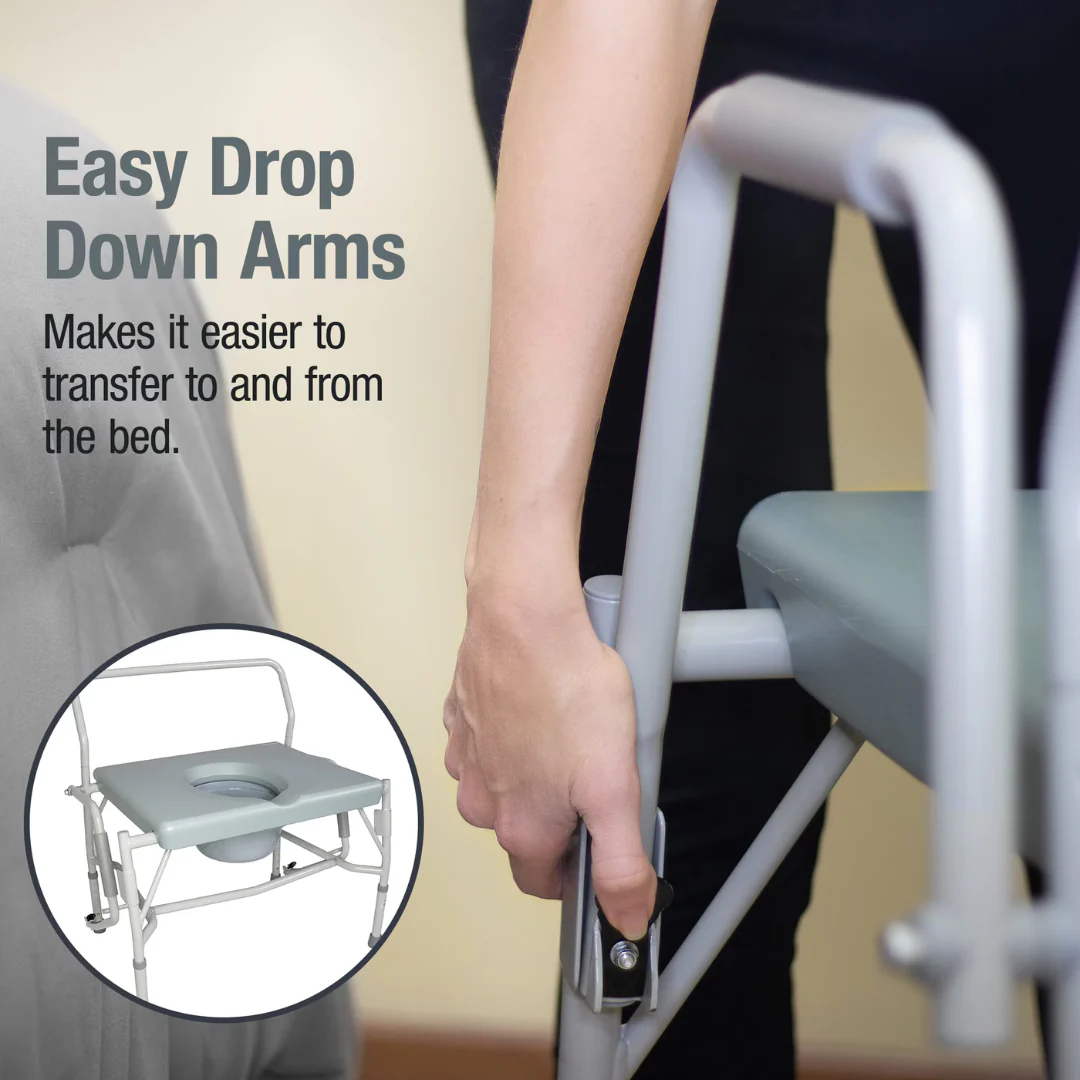 DMI Drop Arm Portable Bariatric Toilet Commode w/ Extra-Wide Seat - Image 4