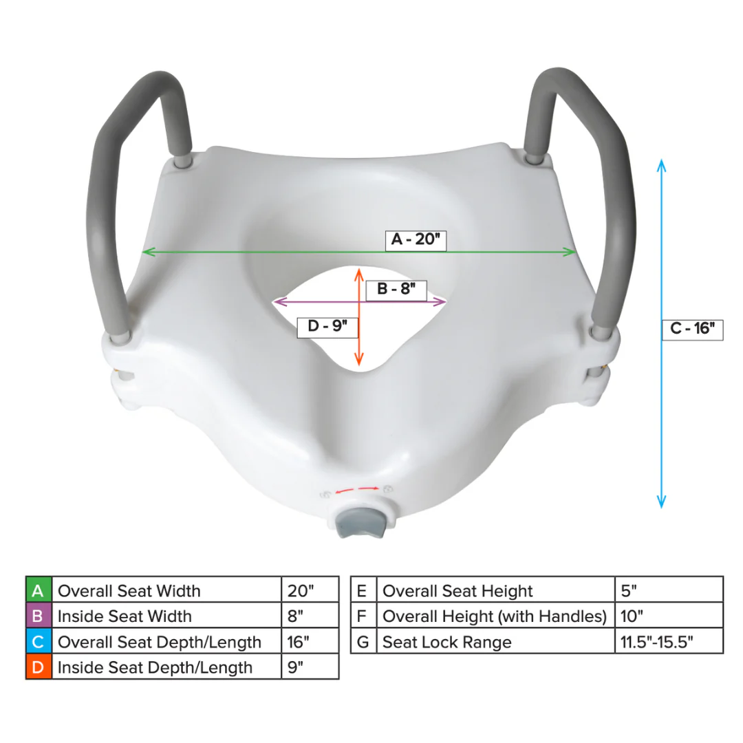 Drive 2-in-1 Locking Raised Toilet Seat with Removable Arms - 5" Rise - Image 4