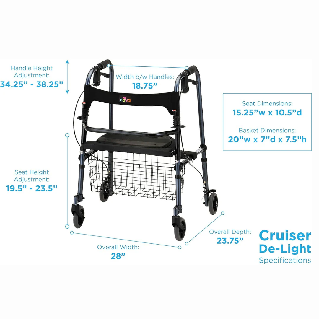 Nova Medical Cruiser De-Light Rolling Walker with Seat - Image 2