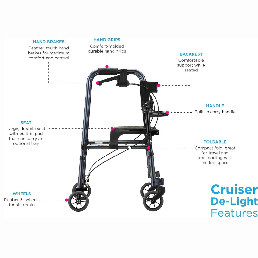 Nova Medical Cruiser De-Light Rolling Walker with Seat - Image 7