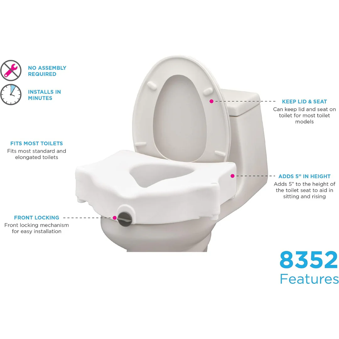 Nova Medical 5" Raised Toilet Seat with Easy Locking - Universal Fit - Image 6