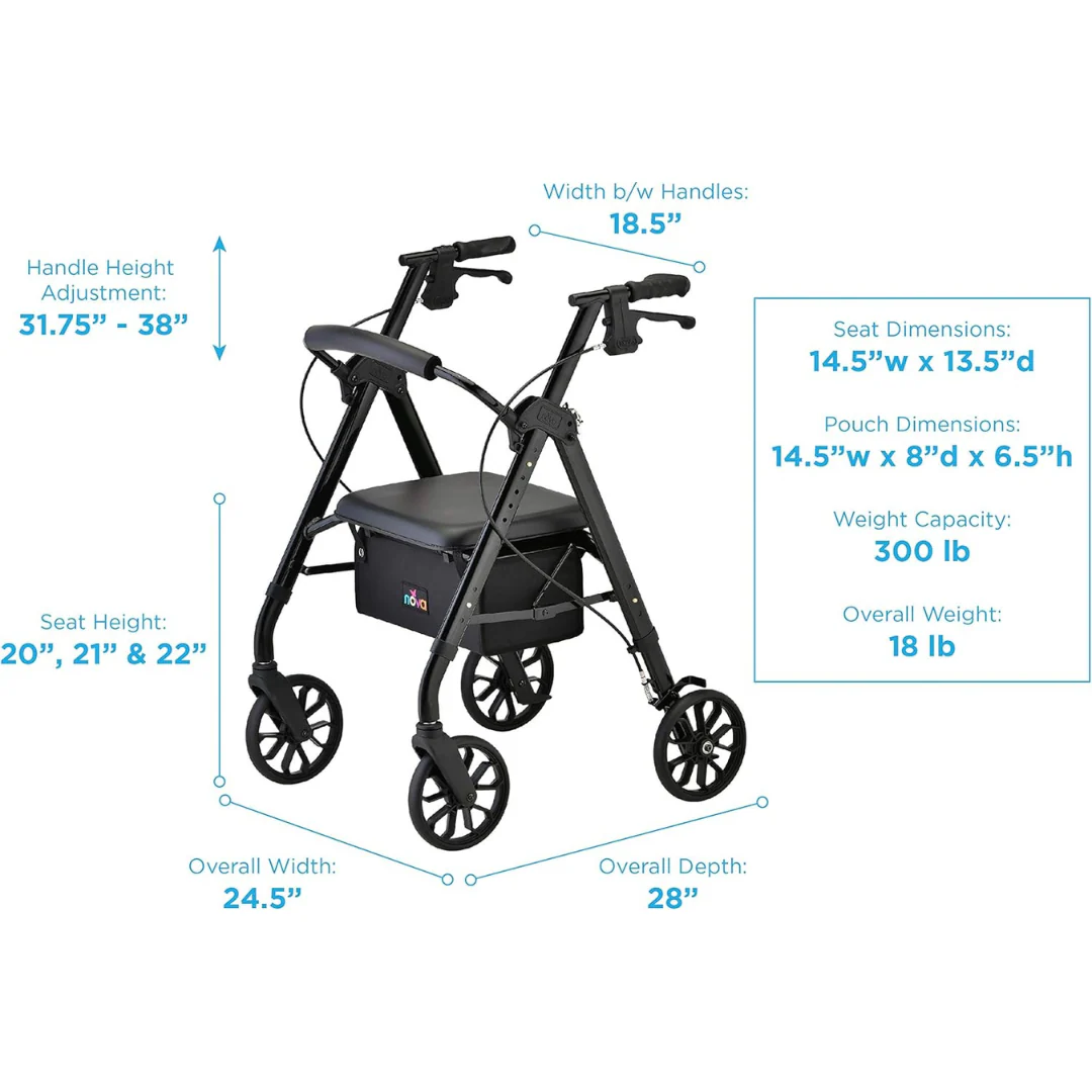Nova Medical Star 8 Lightweight Rollator - Height Adjustable Seat - Open Box - Image 8