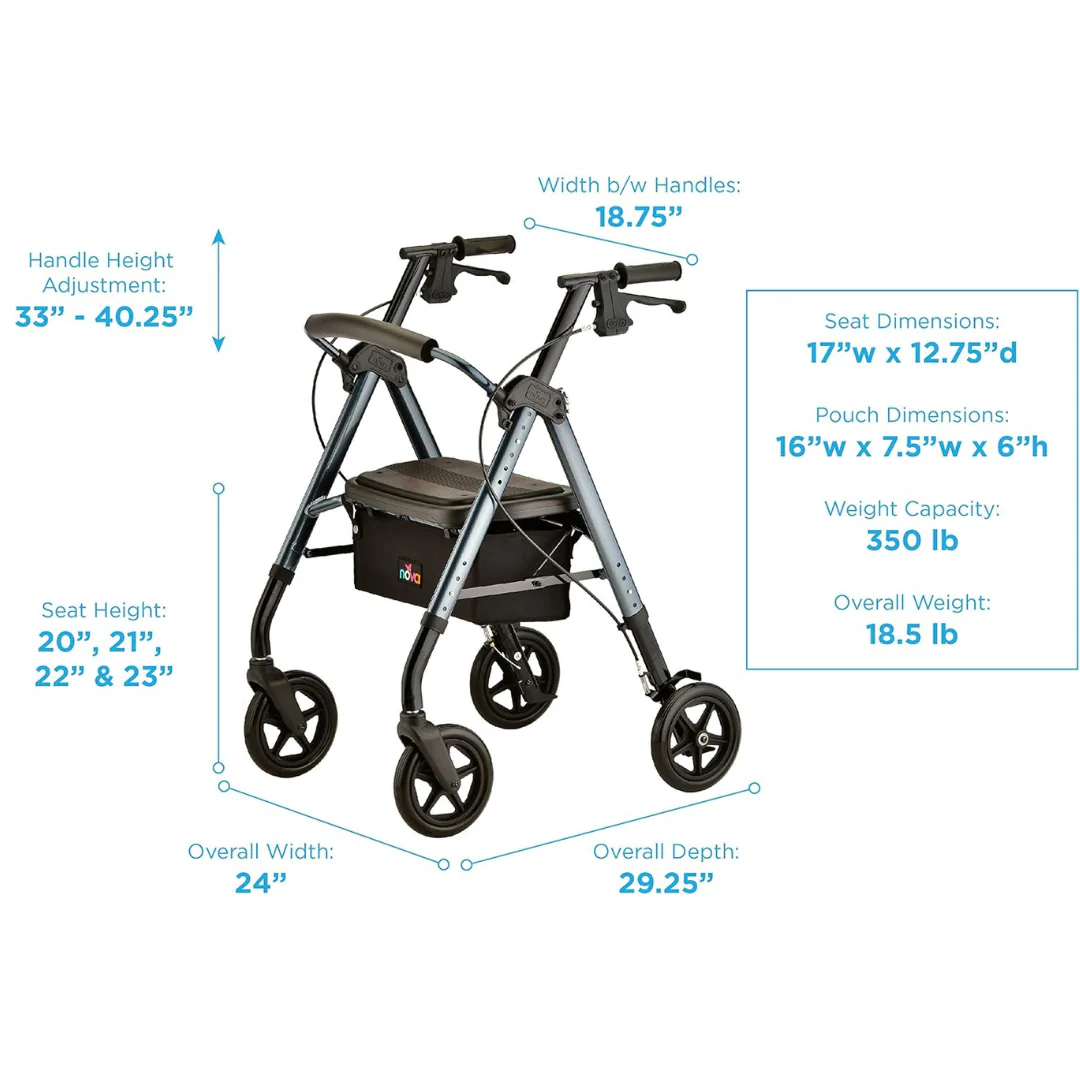 Nova Medical Star DX Heavy Duty Bariatric Rollator Walker with Extra Wide Seat - Image 5