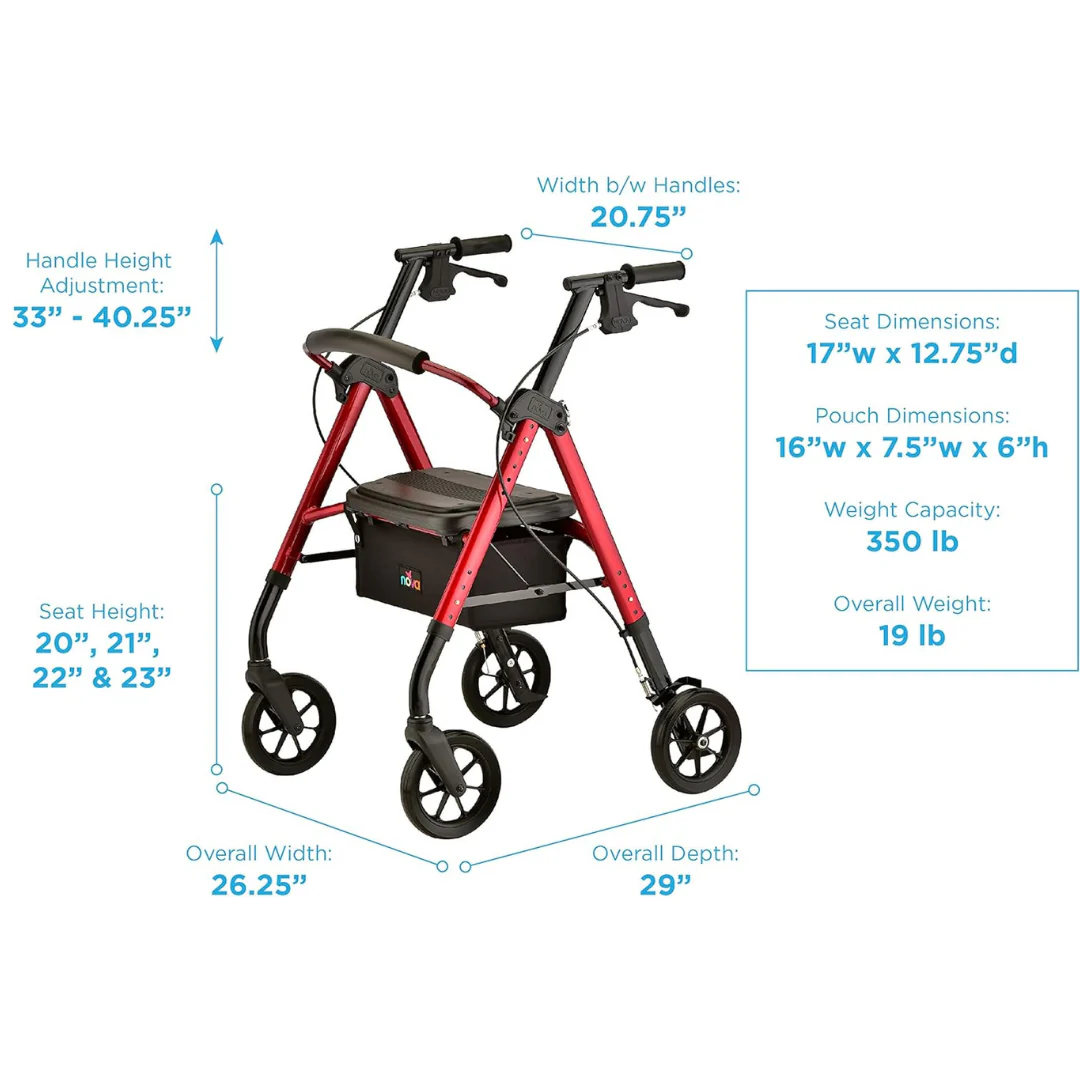 Nova Medical Star DX Heavy Duty Bariatric Rollator Walker with Extra Wide Seat - Image 6