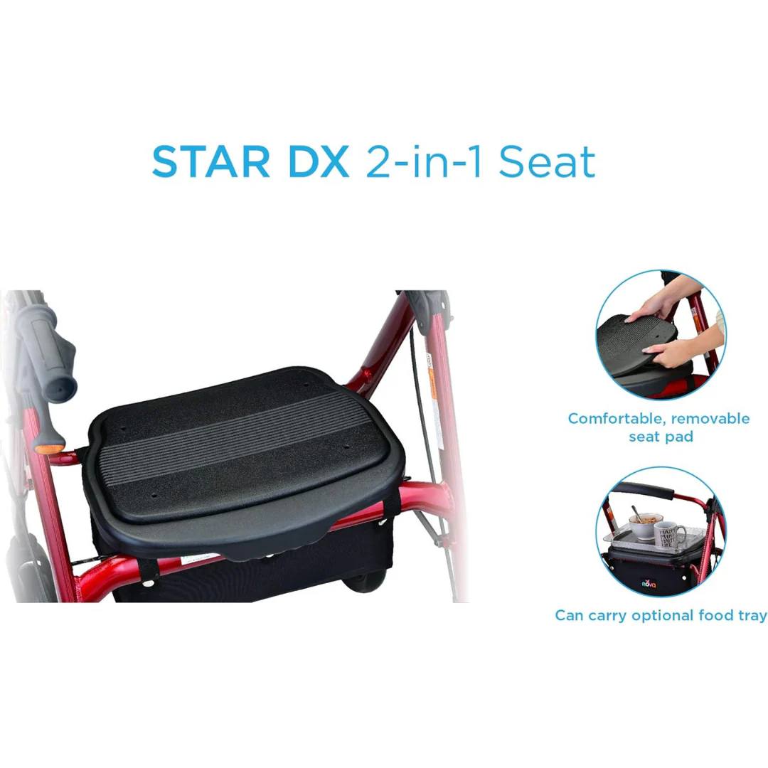 Nova Medical Star DX Rollator Walker with Wide Padded Seat & 8” Wheels - Image 7