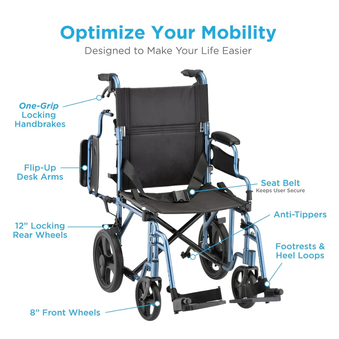 Nova 353 Lightweight Transport Chair - 12” Rear Wheels - Image 6