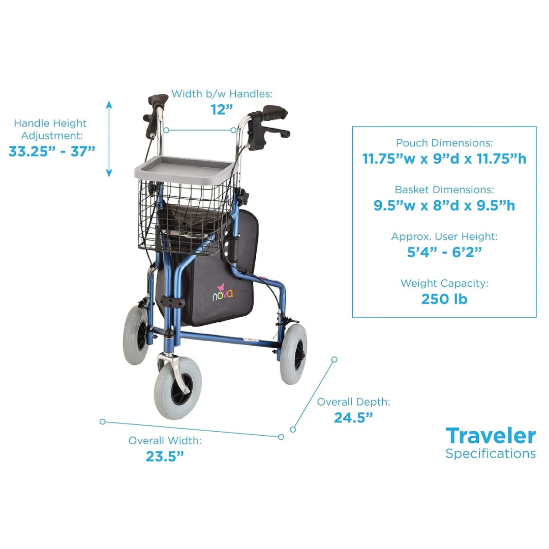 Nova Medical Traveler 3 Wheel Rollator Walker - Open Box - Image 5